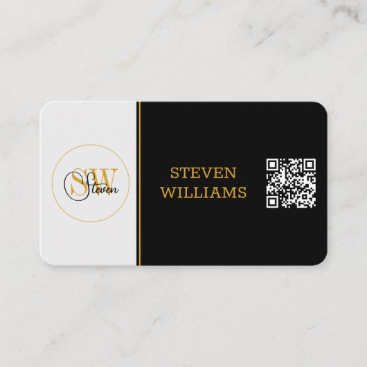 Monogrammen Naam & Moderne Handtekening / QR-code Visitekaartje (Voorkant)
