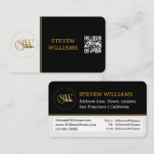 Monogrammen Naam & Moderne Handtekening / QR-code Visitekaartje (Voorkant / Achterkant)