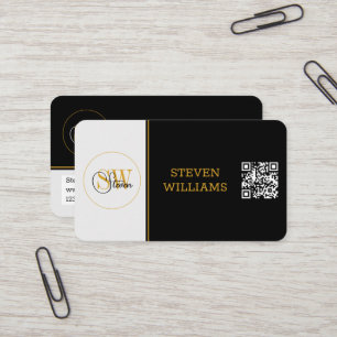 Monogrammen Naam & Moderne Handtekening / QR-code Visitekaartje