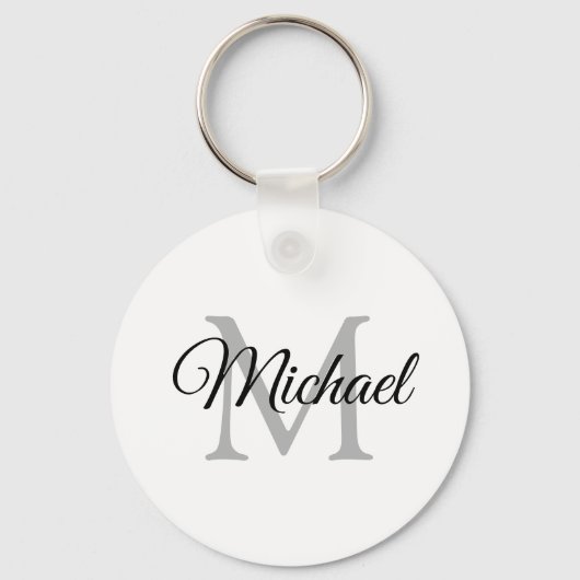 Monogrammen Naam Sjabloon Elegant Moderne Cirkel Sleutelhanger (Voorkant)