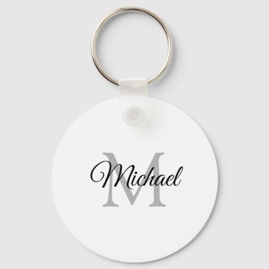 Monogrammen Naam Sjabloon Elegant Moderne Cirkel Sleutelhanger (Achterkant)