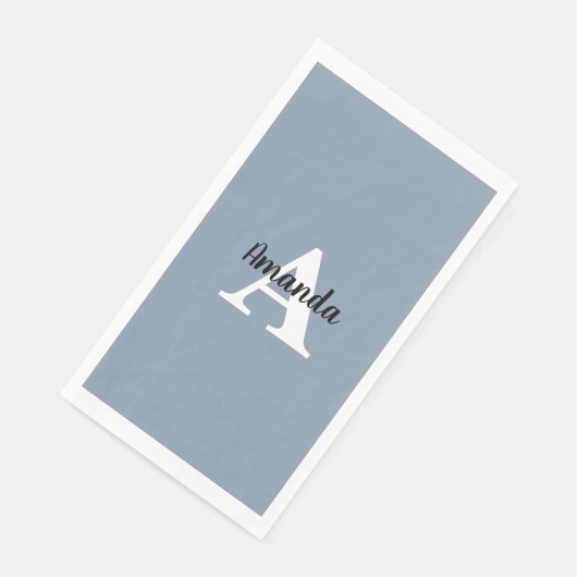 Monogrammen Naam Stof Blauw Bruidsdouche Verjaarda Servet (Hoek)