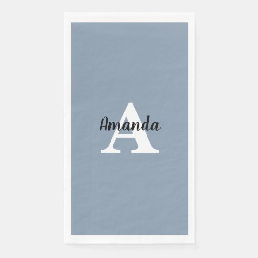 Monogrammen naam stoffig blauwe bruiloft Verjaarda Servet (Voorkant)