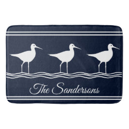 Monogrammen Naam Zandpipers Navy Blue Bath Mat