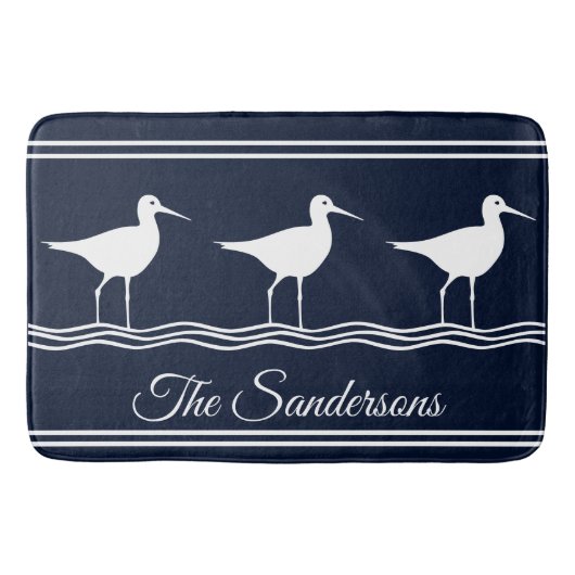 Monogrammen Naam Zandpipers Navy Blue Bath Mat (Voorkant)