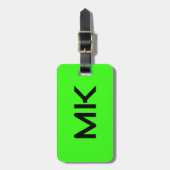 Monogrammen Neon Groene Initialen Naam Gift Favori Bagagelabel (Voorkant verticaal)