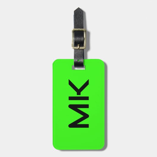 Monogrammen Neon Groene Initialen Naam Gift Favori Bagagelabel (Voorkant verticaal)