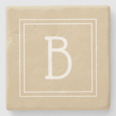 Monogrammen neutraal licht bruin en wit Initiaal Stenen Onderzetter (Voorkant)