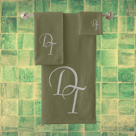 Monogrammen - Olijfbadhanddoekset Bad Handdoek