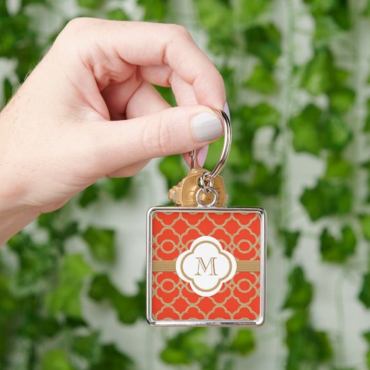 Monogrammen Oranje en Gold Moroccan Sleutelhanger (Hand)