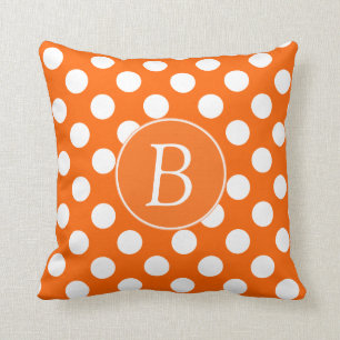 Monogrammen Oranje en White Polka Dot Pillow Kussen