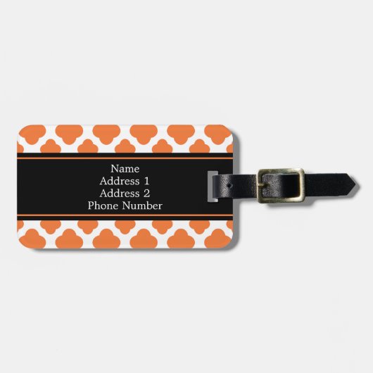 Monogrammen Oranje en wit Quatrefoil Patroon Bagagelabel (Voorkant horizontaal)