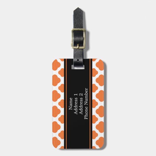 Monogrammen Oranje en wit Quatrefoil Patroon Bagagelabel (Voorkant verticaal)