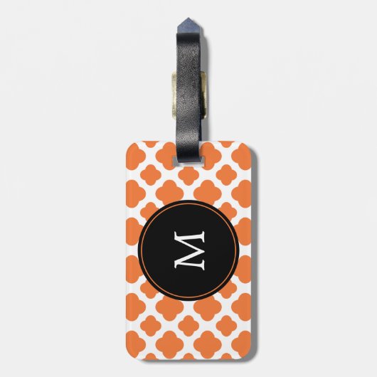 Monogrammen Oranje en wit Quatrefoil Patroon Bagagelabel (Achterkant verticaal)
