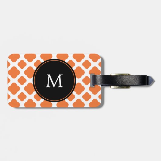 Monogrammen Oranje en wit Quatrefoil Patroon Bagagelabel (Achterkant horizontaal)