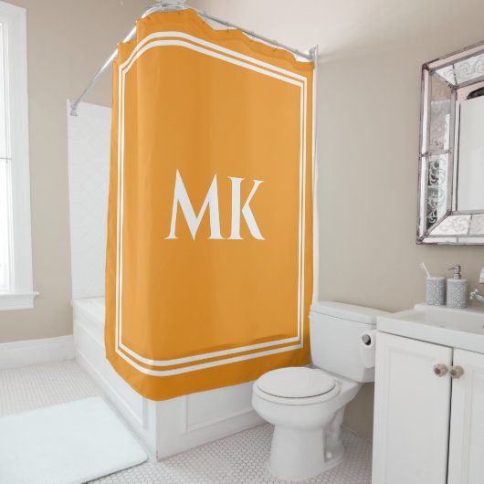 Monogrammen Oranje Geel Wit Naam Stijlvolle Decora Douchegordijn (In situ)