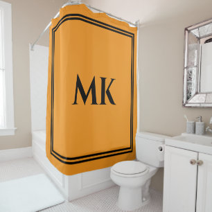 Monogrammen Oranje Geel Zwart Naam Stijlvolle Deco Douchegordijn