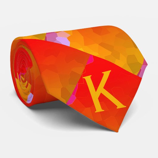 Monogrammen Oranje roze funky geometrische patrone Stropdas (Opgerold)