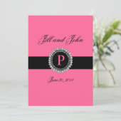 Monogrammen P Wedding Invitations Pink Fleur de Li Kaart (Staand voorkant)