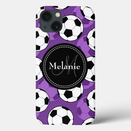 Monogrammen Paars Black Voetbal Pattern Case-Mate iPhone Case (Achterkant)