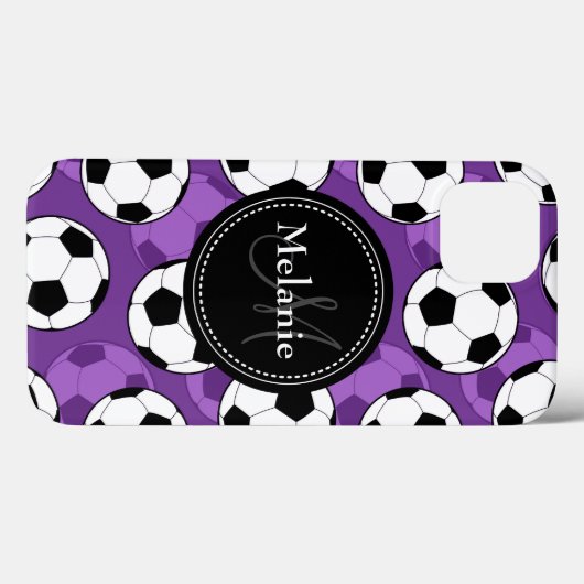 Monogrammen Paars Black Voetbal Pattern Case-Mate iPhone Case (Achterkant (horizontaal))