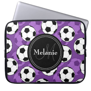 Monogrammen Paars Black Voetbal Pattern Laptop Sleeve