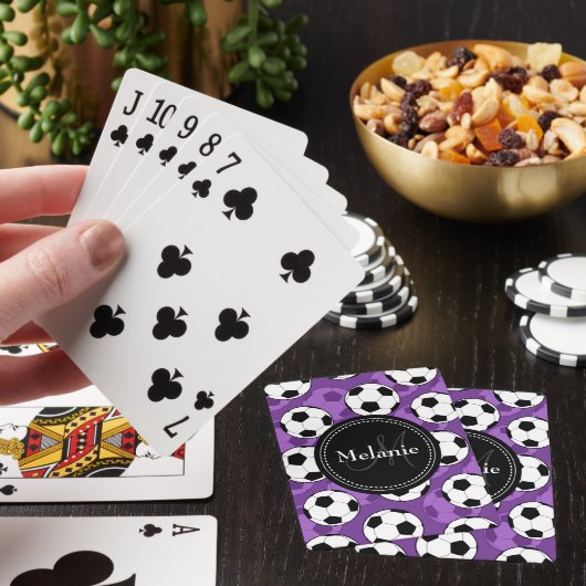 Monogrammen Paars Black Voetbal Pattern Pokerkaarten (Insitu)
