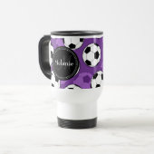 Monogrammen Paars Black Voetbal Pattern Reisbeker (Voorkant links)