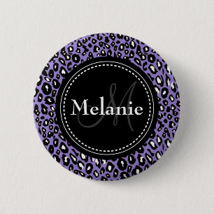 Monogrammen Paars Black White Leopard Pattern Ronde Button 5,7 Cm