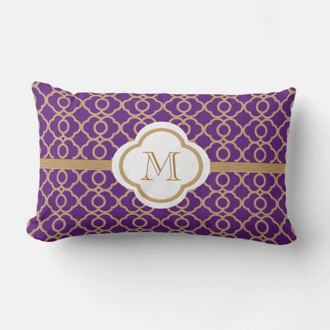 Monogrammen Paars en Gold Moroccan Kussen (Voorkant)