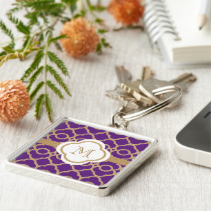Monogrammen Paars en Gold Moroccan Sleutelhanger