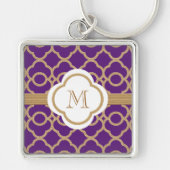 Monogrammen Paars en Gold Moroccan Sleutelhanger (Voorkant)
