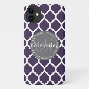 Monogrammen Paars en grijs Quatrefoil Case-Mate iPhone Case
