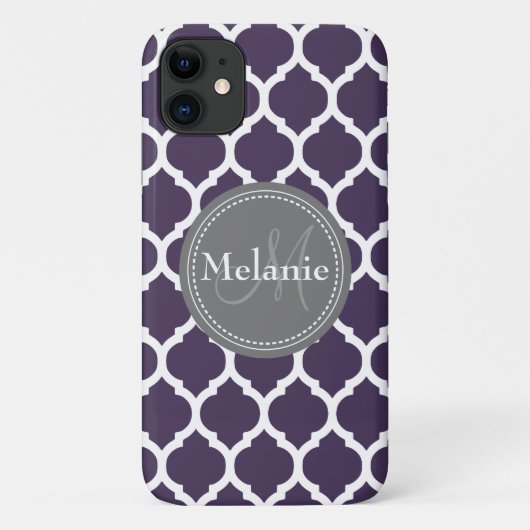 Monogrammen Paars en grijs Quatrefoil Case-Mate iPhone Case (Achterkant)