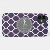 Monogrammen Paars en grijs Quatrefoil Case-Mate iPhone Case (Achterkant (horizontaal))