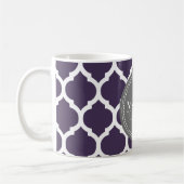 Monogrammen Paars en grijs Quatrefoil Koffiemok (Links)