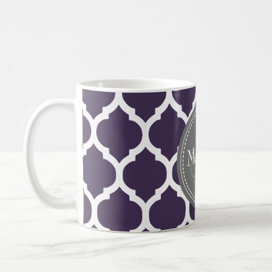 Monogrammen Paars en grijs Quatrefoil Koffiemok (Links)