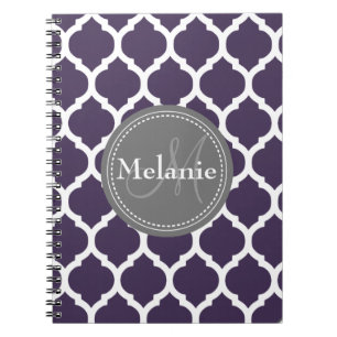 Monogrammen Paars en grijs Quatrefoil Notitieboek
