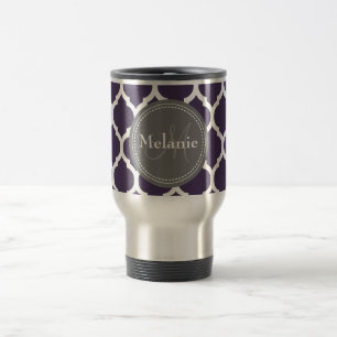Monogrammen Paars en grijs Quatrefoil Reisbeker