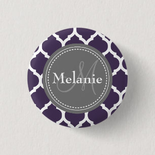 Monogrammen Paars en grijs Quatrefoil Ronde Button 3,2 Cm