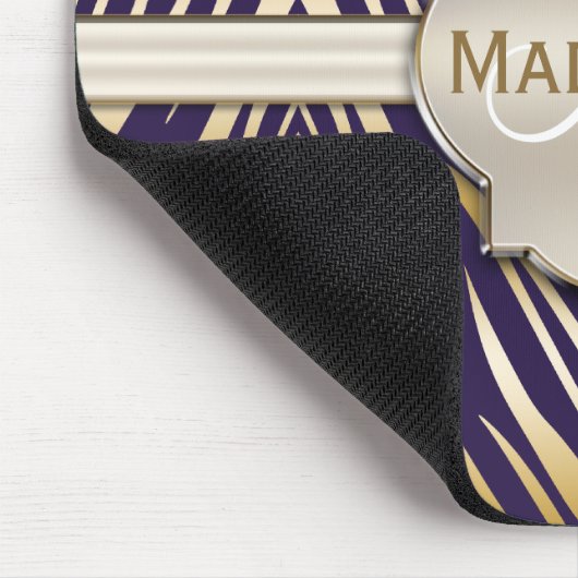 Monogrammen Paars Gold Zebra Afdrukpatroon Muismat (Hoek)