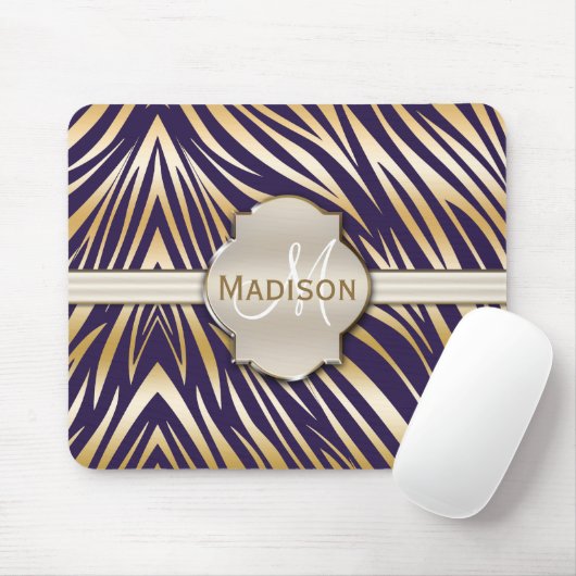 Monogrammen Paars Gold Zebra Afdrukpatroon Muismat (Met muis)