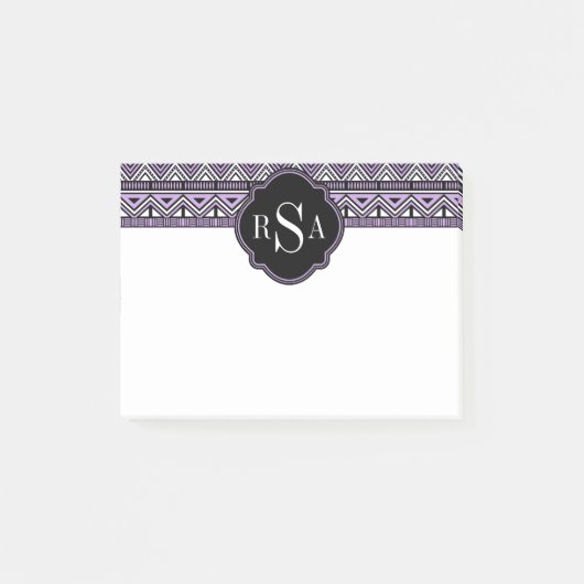 Monogrammen Paars tribaal patroon Post-it® Notes (Voorkant)