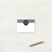 Monogrammen Paars tribaal patroon Post-it® Notes (Op bureau)