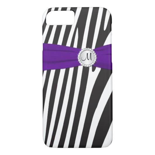 Monogrammen Paars, zwart, wit, gestreept Case-Mate iPhone Case (Achterkant)