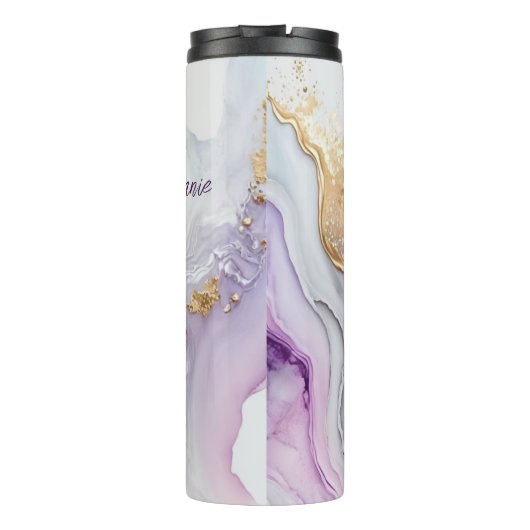 Monogrammen Paarse Blue Gold Waterverf Wash Thermosbeker (Achterkant)