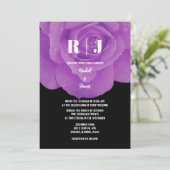 Monogrammen Paarse Zwarte Bloemen Roos Wedding Kaart (Staand voorkant)