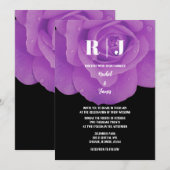 Monogrammen Paarse Zwarte Bloemen Roos Wedding Kaart (Voorkant / Achterkant)