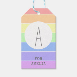 Monogrammen pasta-regenboogkleurige strepen cadeaulabel