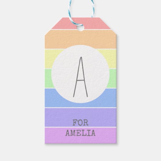 Monogrammen pasta-regenboogkleurige strepen cadeaulabel (Voorkant)